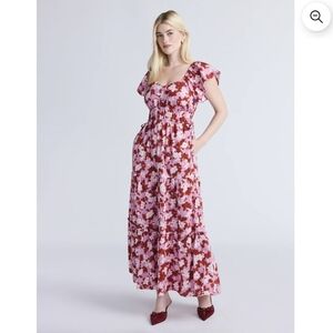 Floral Pink and Red Maxi Dress